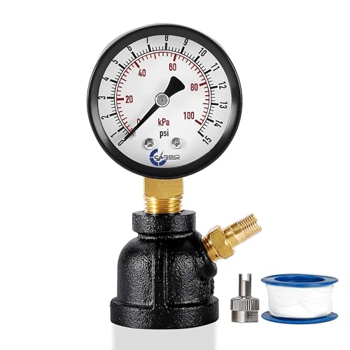 Gas Test Pressure Gauge 15 Pound, 15 PSI / 100 kPa, 3/4” FNPT Connection, Brass Valve, Forged Steel Bell Shape Body Assembly. - size: 3/4" FNPT 0-15 psi, style: Steel Black