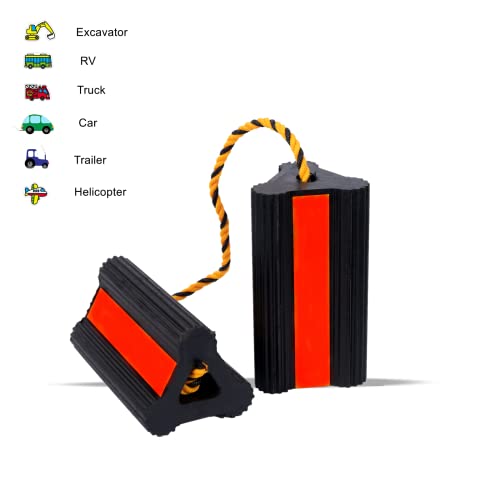 Wheel Chocks Rubber Heavy Duty Trailer Wheel Chocks with Red Reflective Visibility Tape and Yellow Nylon Rope 8.27" x 4.53" x 3.94" (Comes with Spare Red Reflective Strip) - color: RED