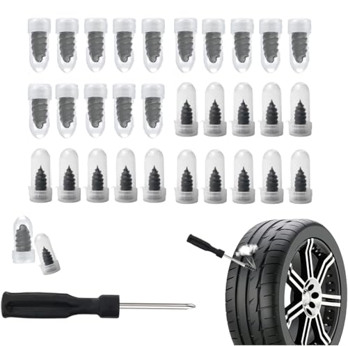 30PCS Tire Repair Rubber Nail Kit with 2 Sizes,Self-Service Tire Repair Kit with Plugs & Screwdriver for Quick Puncture Fix,Portable Screw in Tires Plugs as Tires Plug Kits - color: 30PCS