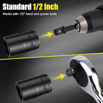 Topec 17Pcs Lug Nut Extractor Set, 1/2" Drive Locking Lug Nut Removal Tool, 8-27mm Wheel Lock Removal Kit, Deep Bolt Extractor Socket Set for Stripped, Broken, Rounded Bolts - size: 17 PCS