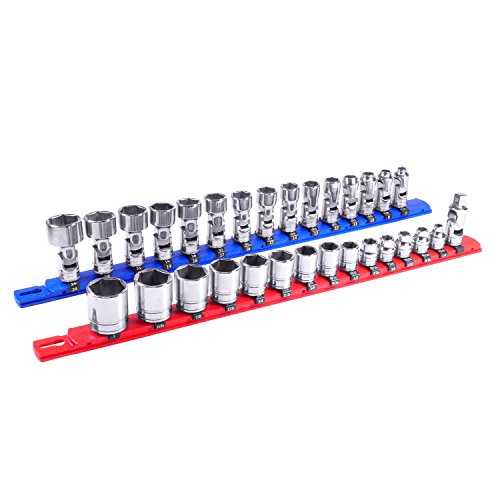 Ernst Manufacturing 8-Inch Socket Organizer with 9 3/8-Inch Twist Lock Clips, Blue (8408-Blue-3/8) - color: Blue, size: 3/8-Inch Twist Clips, style: 8-Inch
