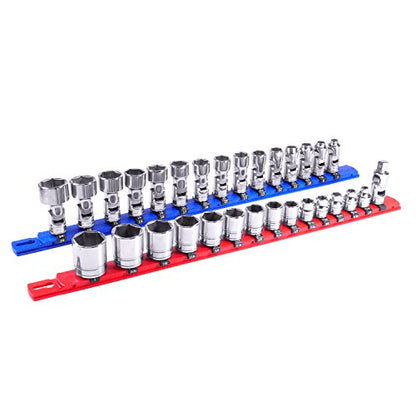 ERNST 13-Inch Socket Rail Organizer with 14 3/8-Inch Twist Lock Clips, Red (8415) - color: Red, size: 3/8-Inch Twist Clips, style: 13-Inch