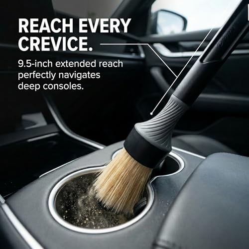 Boars Hair Detailing Brush, 3 in 1 Patent Pending in House Design from Proper. Detail Automotive Interior or Exterior, get Professional Results with Proper Detail Brushes Car Detailing - color: Black - Boars Hair