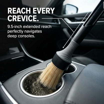 Boars Hair Detailing Brush, 3 in 1 Patent Pending in House Design from Proper. Detail Automotive Interior or Exterior, get Professional Results with Proper Detail Brushes Car Detailing - color: Black - Boars Hair
