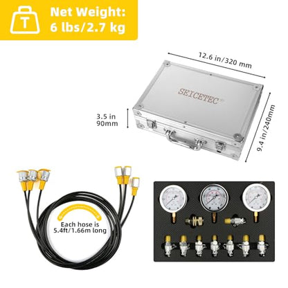 Hydraulic Pressure Test Kit, 250/400/600bar, 3 Gauges 9 Test Couplings 3 Test Hoses, Hydraulic Gauge Test Kit for CAT, Komatsu, Hitachi, Kobelco Excavators & Loaders - style: 3 Gauges 9 Couplings
