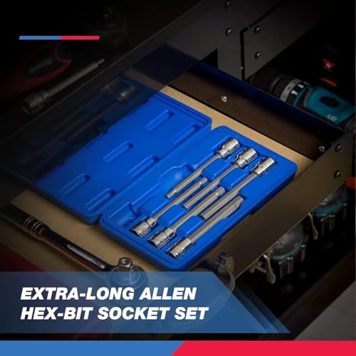 Neiko 10077A 3/8” Drive Metric Extra Long Allen Hex Bit Socket Set | 10 Pieces | Sizes 3mm – 10mm | Shaft Length 6” | Premium S2 Steel Bits | Heavy Duty Cr-V Sockets | Exceeds ANSI Standards - style: Metric