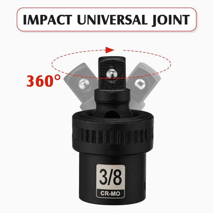 MIXPOWER 3/8" Drive Deep Impact Socket Set, 6 Point, 49 Piece Standard SAE and Metric Sizes-5/16-Inch to 3/4-Inch and 8-22 mm, 3/8'' impact universal joint, Cr-V Steel Mechanic Socket Set - size: 3/8" With Accessories
