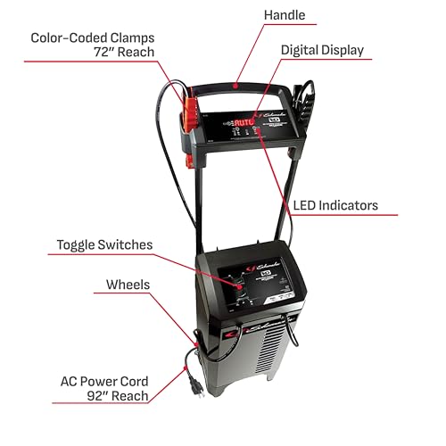 Schumacher Electric Wheeled Automatic 6A Car Battery Charger and 275A Engine Starter, 6-in-1 Solution, Maintainer, 40A Boost, for 6V/12V Power Sport, Automotive, and Marine Batteries, SC1326 - style: 125/275A