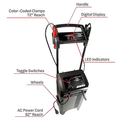 Schumacher Electric Wheeled Automatic 6A Car Battery Charger and 275A Engine Starter, 6-in-1 Solution, Maintainer, 40A Boost, for 6V/12V Power Sport, Automotive, and Marine Batteries, SC1326 - style: 125/275A