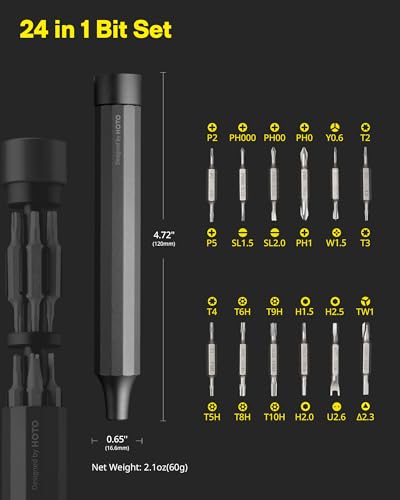 HOTO 24 in 1 Mini Screwdriver Set, Magnetic Torx Bit Set, Eyeglass Repair Kit, EDC Pen Screwdriver for Electronics, Watches, Phones, Laptops, Cameras, Gadgets for Men, Slate Grey - color: Slate Grey