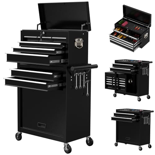 8-Drawer Rolling Tool Chest, High Capacity Removable Tool Storage Cabinet, Detachable Toolbox with Lock for Garage Warehouse and Tool Room (Black) - color: Black, size: 8-Drawer
