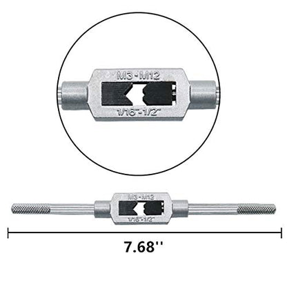 8pcs Metric Thread Machine Taps Set, Hand Screw Thread Plug Taps M3 M4 M5 M6 M8 M10 M12 with Adjustable Tap Wrench 1/16-1/2''