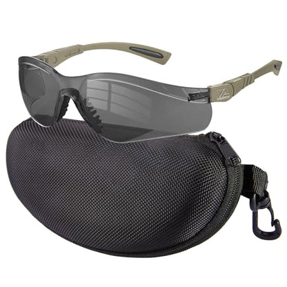 xaegistac Shooting Glasses Anti Fog -Shooting Range Eye Protection | Adjustable Safety Glasses with Z87.1 Certificated Impact Reistance - color: Khaki Frame Gray Lens