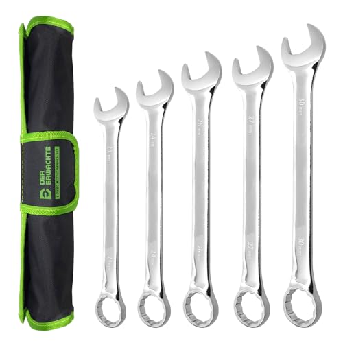 Der Erwachte Large Wrench Set with Rolling Pouch, Metric, 5-Piece, 23mm, 24mm, 26mm, 27mm, 30mm, 12 Point, Chrome Vanadium Steel - size: 5 Piece Metric 23-30mm