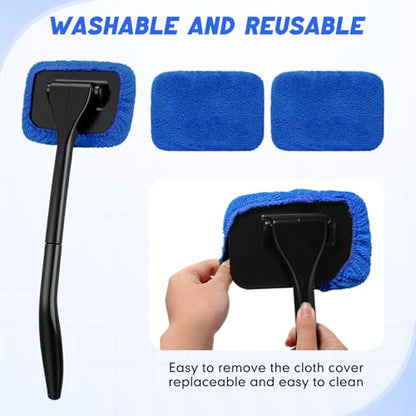 FoldTier 8 Pcs Car Windshield Cleaner Tool Kit with Removable Handle, Microfiber Towel Pads, Brush, Empty Spray Bottle for Auto Glass Wiper Suvs Rvs & Home Windows(Royal Blue) - color: Royal Blue