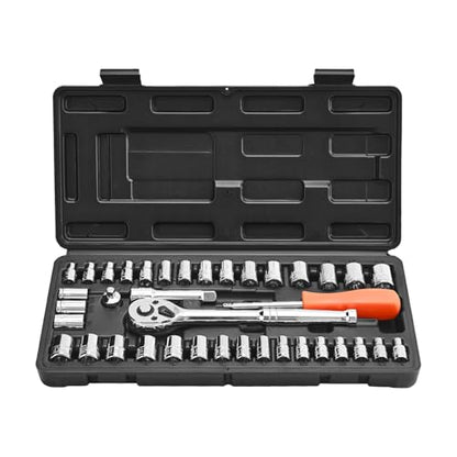 VEVOR Socket Set, 39 Pieces, 3/8 & 1/4 inch Drive Socket and Ratchet Set, SAE and Metric Size, Mechanic Tool Kit with Ratchet Wrench, Accessories, Storage Case, CR-V Alloy Steel, for Automotive Repair - size: 1/4"&3/8", style: 39 PCS