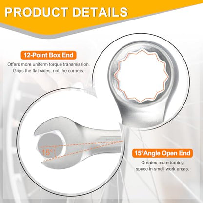 HARFINGTON 2Pcs Metric Combination Wrench 17mm Open End & 15-Degree Offset 12-Point Box End Chrome Vanadium Steel Industrial Grade Double Ended Wrenches Spanners Tools - size: 17mm