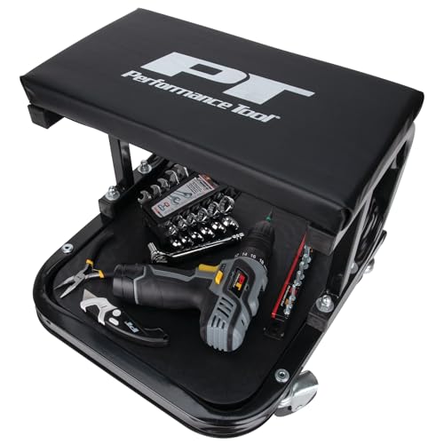 Performance Tool W85007 C-Frame Creeper Rolling Work Seat with Tool Tray for Mechanic Garages and Workshops, Black, 11.5 x 12.5-inch Tray - style: C-Frame Seat
