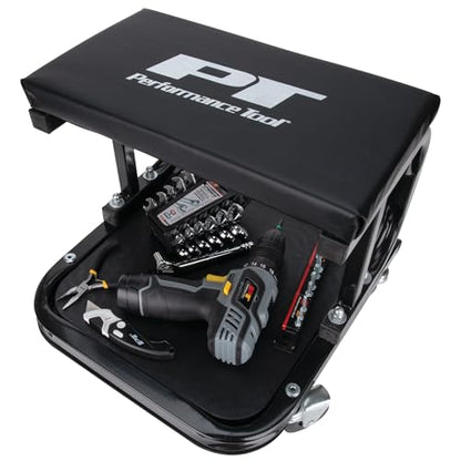 Performance Tool W85007 C-Frame Creeper Rolling Work Seat with Tool Tray for Mechanic Garages and Workshops, Black, 11.5 x 12.5-inch Tray - style: C-Frame Seat