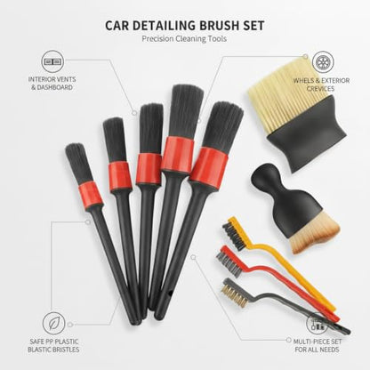 Car Detailing Brush Set, PP Plastic Cleaning Tools for Interior Vents, Dashboard, Wheels, and Exterior Crevices - size: 10.24 x 6.3 x 2.56 in