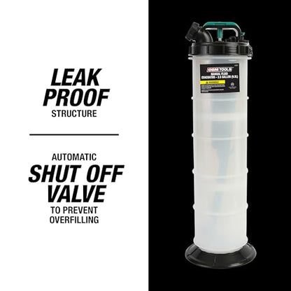 OEMTOOLS Manual Fluid Extractor Pump, 9.5L Oil Extractor Pump, 5ft Hose | 41" Extended Dipstick Hose Adapters, Oversized Handle, Overflow Shutoff Valve, Leak Proof Bottom for Low Viscosity Fluids - size: 9.5 Liter