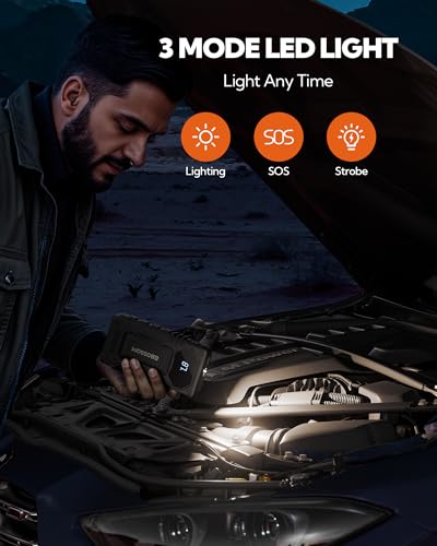 2026 New Portable Car Battery Jump Starter,12000mAh Battery Jump Box,44.4Wh Vehicle Jump Booster with Smart Jumper Cables,LED Light Emergency Car Kits for Vehicles,Arrancador Ae Batería - style: JS6 12000mAh