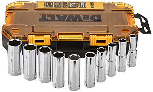 DEWALT DWMT73814 SAE Drive Deep Socket Set (10 Piece), 1/2" - style: SAE socket set