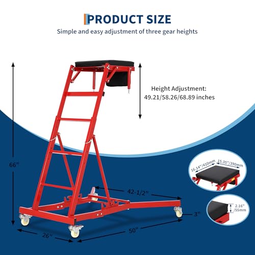 Top Automotive Creeper, 400LBS Capacity Adjustable Mechanic Creeper (49.2"-68.9") with Locking Wheels & Tool Pouch, High Top Car Creeper for Truck, SUV, Garage Repair - color: Red
