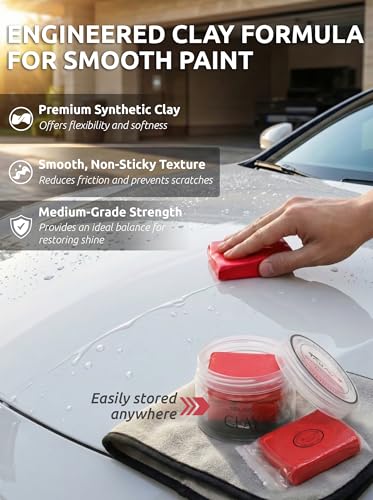 TAKAVU Car Clay Bar, 2 Pack 100g, Medium Grade for Auto Detailing (Red) | Removes Dirt, Brake Dust, Tree Sap & Overspray, Safe on Paint, Glass & Wheels, Restores Smooth Finish - color: Red