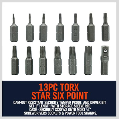 HORUSDY 14-Piece Tamper Resistant Star Bits, S2 Alloy Steel, T5 - T40 Security Torx Bit Set - style: 14-Piece