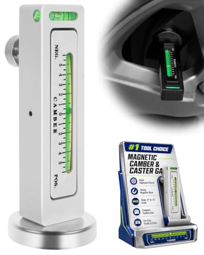 Magnetic Camber and Caster Gauge for Wheel Hub or Brake Disc Alignment | Compact bubble level supports DIY front-end checks after strut replacement tire service or suspension repair(Silver) - color: Silver