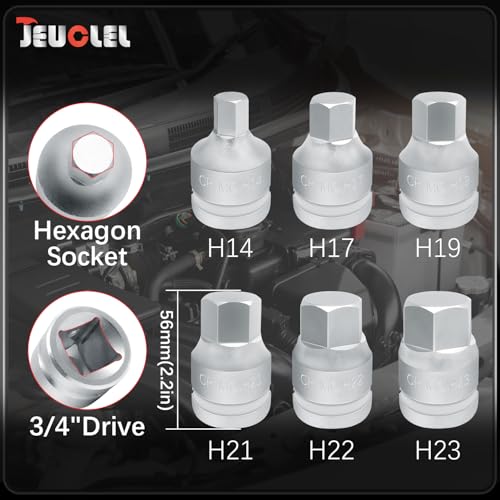 6PCS 3/4"Drive Hex Allen Bit Socket set, Cr-MO H14 H17 H19 H21 H22 H23 Drive Impact Hex Socket Kit, Hex Screwdriver Socket Adapter, Hand Repair Remover Tool - size: 6PCS | Multi-Size Set