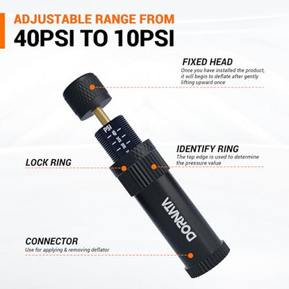 Adjustable Tire Deflator Auto-Stop (10-40 PSI) Offroad Accessories Valve Stem kit 4x4 Tyre Air Down Tool for Truck, Pickup, Motorcycle,Jeep etc.(Black)