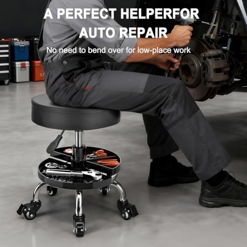 JOSTZHXIN Garage Mechanic Stool Chair Rolling Shop Chair, Height Adjustable Garage Shop Seat, Low Stools with Storage Tray, Rolling Stool for Salon SPA Tattoo (Style 4) - style: Style 4