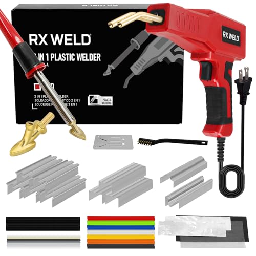 RX WELD 2-in-1 Plastic Welder, 1000PCS Hot Stapler Repair Kit | Soldering Iron, Repair for Automotive Car Bumper DIY, Patent Number D1052628 - color: Red