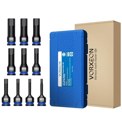 10 PCS 1/2" Drive SAE Impact Allen Hex Bit Socket Set 42CRMO with Storage Case 1/4” 9/32” 5/16” 3/8” 7/16” 1/2” 9/16” 5/8” 11/16” 3/4” - size: Hex SAE