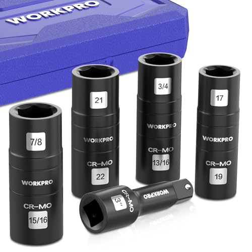 WORKPRO 5PCS Impact Socket Set 1/2" Drive, Lug Nut Socket Set, Wheel Socket Set Cr-Mo Steel, Includes 1PC 3" Extension Bar & 4PCS Flip Sockets of 6 Metric and SAE Sizes - size: 5pcs Flip Socket Set