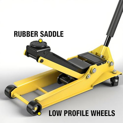 YELLOW JACKET 3.5 Ton Floor Jack Hydraulic Low Profile Floor Jack with Dual Piston Quick Lift Pump, Home and Workshop Car Maintenance for Various Vehicles, 3.5 Ton Capacity, Yellow - size: 3.5 ton low profile