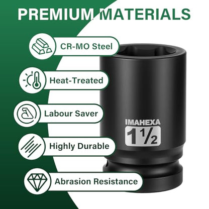 1" Drive Shallow Impact Socket,1-1/2 Inch SAE Jumbo Socket,CR-MO 6 Point for Easy Removal of Large Axle Nut（SAE) - size: 1 Inch Shallow 1-1/2", style: 1"Drive Shallow Impact Socket