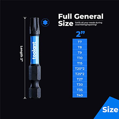 toolant 2” Impact Torx Bits 25pack (T15), 1/4” Hex-Shank S2 Steel Screwdriving Star Bits, CNC Machined Tips Magnetic Power Bits, with Storage Box - size: T15(2"*25pcs)