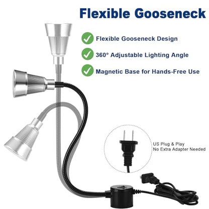Magnetic LED Machine Work Light, Adjustable Task Light for Lathe | Gooseneck, Plug-in, for Workbench, Drill Press, Machine Tools, Job Site