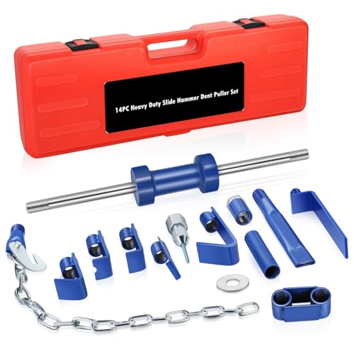 Auto Dynasty 14pcs Slide Hammer Set Car Dent Remover Tools Slide Hammer Dent Puller Set Auto Body Dent Removal Kit Repair Frame Set Car Dent Remover Tools for Cars Trucks More