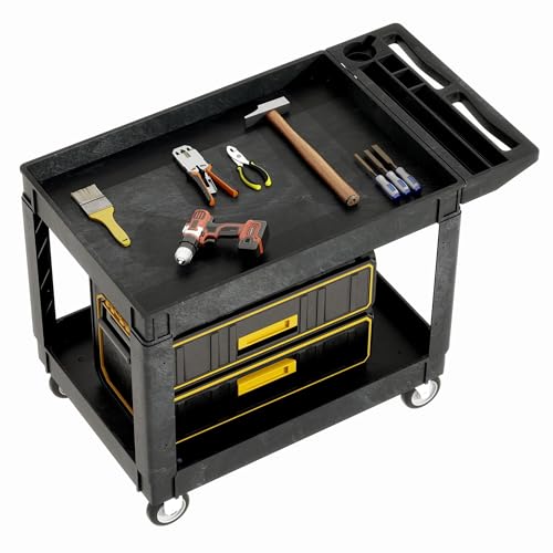 DWVO 45 x 25 in Heavy Duty Rolling Utility Cart on Wheels, Black | Utility Service Cart 550 LBS Plastic Work Cart for Warehouse Garage School & Office Cleaning - color: Black, size: 45"x25"