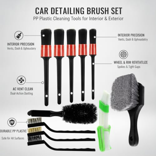 Interior Vents & Wheel Spoke Cleaning Kit, Car Detailing Brush Set with PP Plastic Tools for Dashboard and Exterior Crevices - size: 12.6 x 3.94 x 1.97 in