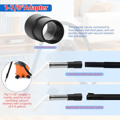 Universal Clear Wet Dry Vac Attachments, Compatible with Shop-VacBrand Extractor, Clear Squeegee Head for 1-1/4" 1-7/8" 2-1/2" Hoses, Carpet Cleaner and Car Detailing Kit with Steel Pipe and Adapters - style: 1set