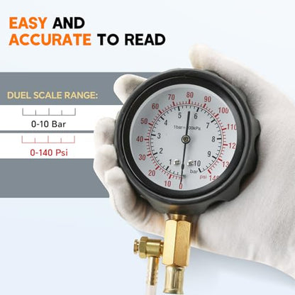 0-140PSI Fuel Pressure Gauge Kit | Fuel Injection Pump Pressure Tester Gauge Kit, TU-114 Oil Pressure Tester Tool for Gasoline Cars Motorcycles Trucks