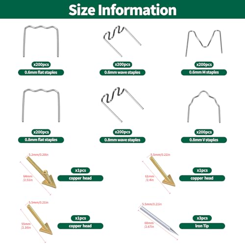 1206PCS Plastic Welding Kit with Storage Box, 0.6mm 0.8mm Hot Staples, Soldering Iron Gun Tips and Triangular Copper Head Welder Accessories for Car Bumper Machine Repair