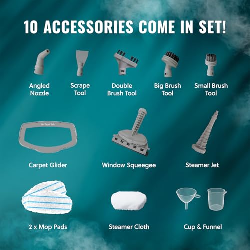 PurSteam 10-in-1 Steam Mop, Floor Steamer with Detachable Handheld Steam Cleaner for Tile, Hardwood Floors | Steam Mop with 10 Accessories | Detachable Steam Cleaner for Hard Floors, Stone, Hardwood, Tile | Washable Dirt Grip Pads - size: Large