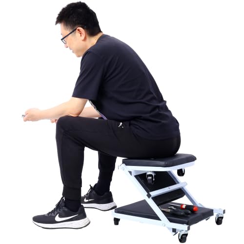 Mechanic Creeper, Garage Gift, 36" Z Creeper Seat, 2 in 1 Mechanic Gifts, 300 lbs Capacity, Low Profile Creeper with 6 pcs Wheels in Garage/Shop for Fathers Day Tool Gift (Grey+Black) - color: Grey+Black