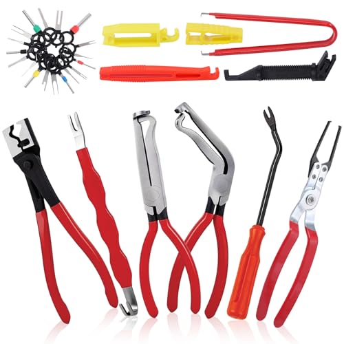 Dntorx 12 Pcs Electrical Disconnect Pliers for Cars, Carbon Steel Electrical Connector Removal Tool Automotive Electrical Plug Connector Disconnect Tool Hose Clamp Plier for Push Tab Style Plugs